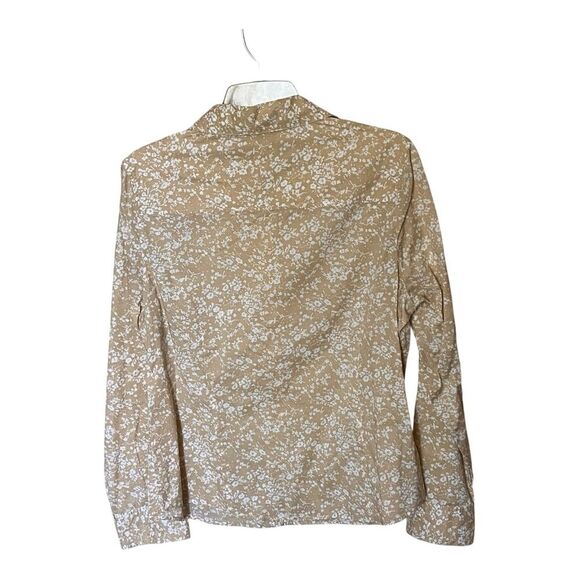 Pure Collection Cotton Tan/White Floral Long Sleeve Button Front Shirt Size 12 - Picture 2 of 9
